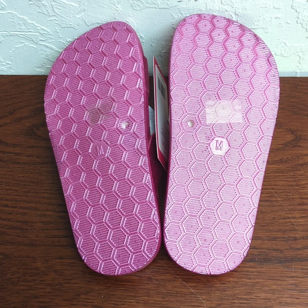 Rampage Fuschia Glitter Criss Cross Flat Slide Sandals Size 13/1